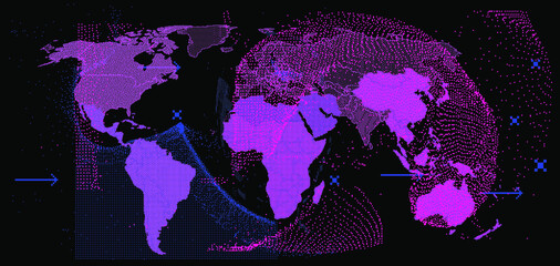 Aufkleber - World map in pixel art style. Concept of Global social network of planet Earth.