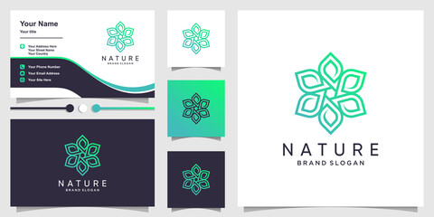 Wall Mural - Nature logo with fresh green concept and business card Premium Vector