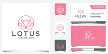 Elegant Lotus Flower Or Ohm Logo With Minimalist,  Bold Abstract Style And Business Card,  It Is Suitable For Exclusive Companies Etc.