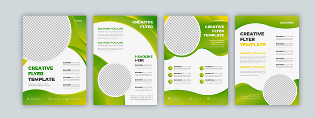 Wall Mural - vector green brochure cover design template in a4, eco flyer poster annual report for business and r