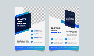 Wall Mural - set of flyer design layout, geometric business flyer template, complex blue colorful gradient ad in 