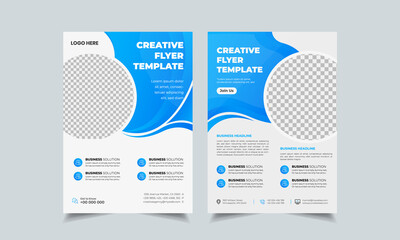 Wall Mural - set of flyer design layout, geometric business flyer template, complex blue colorful gradient ad in 