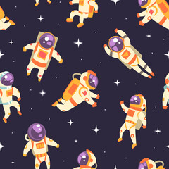 Canvas Print - Astronaut in Outer Space Seamless Pattern, Space Explorer Endless Repeating Print Can be Used for Background, Wallpaper, Textile, Packaging Design Vector Illustration