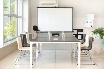 Canvas Print - Room with projector prepared for conference in office