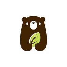 Bear Cub Baby Leaf Logo Vector Icon Illustration