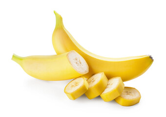 Tasty ripe bananas on white background