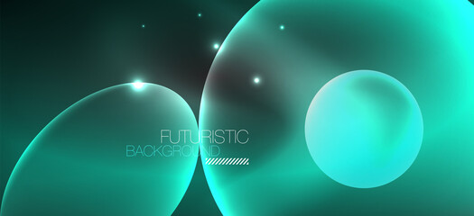 Neon ellipses abstract backgrounds. Shiny bright round shapes glowing in the dark. Vector futuristic illustrations for covers, banners, flyers and posters and other