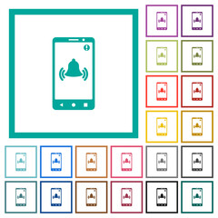 Poster - Mobile push notification flat color icons with quadrant frames