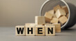 when - word concept from wooden blocks on desk