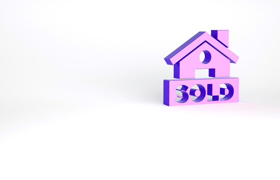 Purple Hanging sign with text Sold icon isolated on white background. Sold sticker. Sold signboard. Minimalism concept. 3d illustration 3D render.