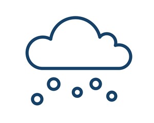 Poster - Simple icon with snow or hail falling from cloud. Snowy weather logo in line art style. Contoured flat vector illustration isolated on white background