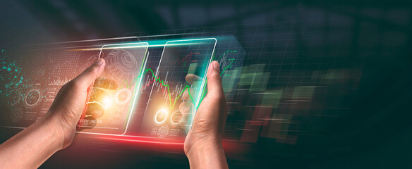Wall Mural - digital of virtual marketing in situations with business and finance networking on interface online 