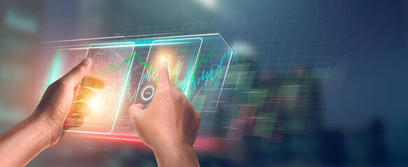 Wall Mural - digital of virtual marketing in situations with business and finance networking on interface online 