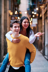 young couple enjoying time together outdoors.
