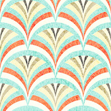 Seamless Wavy Pattern. Seigaiha Print In Embroidery Style. Grunge Texture.