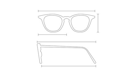 Vector isolated Illustration of a Glasses Frame. Black glasses Frame Front and Side View