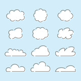 Fototapeta  - かわいい雲のラインアート風フレームセット