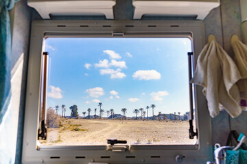 Sticker - View from caravan inside on landscape in Spain