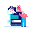 Cardiologist Doctor Consultate Patient Pensioner Old Man.Online Medical Hospital. Internet Diagnostic Fluorography. Heart Desease, Arterial Pressure Cardiogram Treatment. Digital Service. Illustration