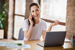 © deagreez - Photo of young charming pretty positive good mood businesswoman having break speaking on phone at home house