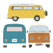 Vintage Hippie Buses. Vector Illustration.