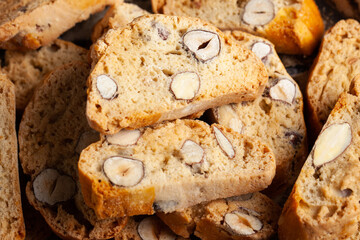 italian cantuccini cookies close up background. Biscotti cookies.