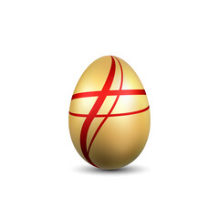 Wall Mural - easter egg 3d icon. gold red egg isolated white background. golden design template, decoration happy