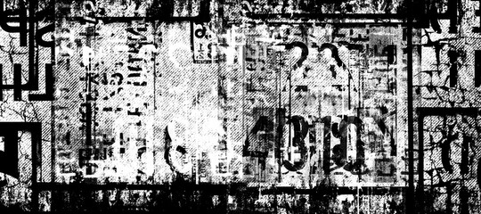 Wall Mural - Abstract grunge futuristic lettering background. Monochrome abstract grunge black and white illustration	