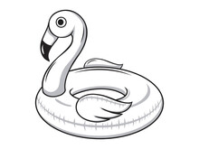 Rubber Ring For Swimming, Flamingo. Vector Illustration. Isolated On White. Hand Drawn, Sketch.