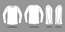 Blank White Long Sleeve T-Shirt Template Vector On Gray Background.Front, Back And Side View.