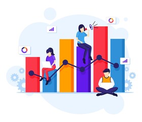 Fototapete - Data Analysis concept, People work near a big graph chart vector illustration