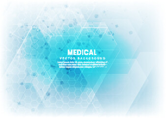 Abstract white and blue hexagon pattern background. Medical and science concept and structure molecule and communication.