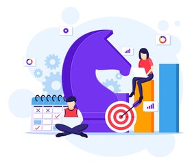Fototapete - Business strategy concept, People are planning a business strategy concept. team metaphor, Target achievement illustration