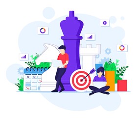 Fototapete - Business strategy concept, People are planning a business strategy concept. team metaphor, Target achievement vector illustration