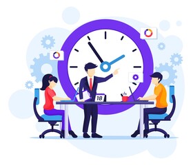 Fototapete - Time management concept, People on meeting planning a work schedule flat vector illustration