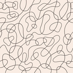 Poster - 
Stylish abstract seamless pattern with brown geometric tangled lines on pastel background. Vector doodle design