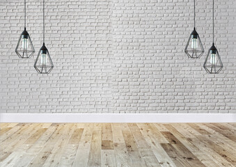 white wall empty room and interior design, hanging lamp. 3D illustration