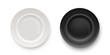 White and black plates for dishes. Top view on two empty clean kitchen plates vector illustration. Round realistic simple tableware objects on white background. Dinner or breakfast