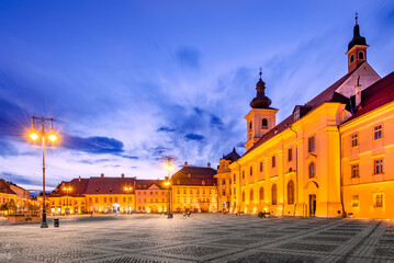 Fototapete - Sibiu, Romania - Large Square in medieval Transylvania