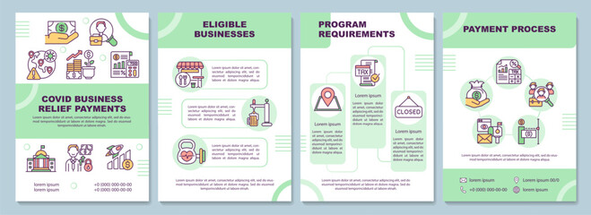 Covid business relief payments brochure template. Eligible businesses. Flyer, booklet, leaflet print, cover design with linear icons. Vector layouts for magazines, annual reports, advertising posters