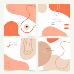 Wall Mural - Vector - Set of modern design template with abstract organic shapes in pastel colors. Minimal square background for brochure, flyer, banner, poster, and branding design. Vector illustration