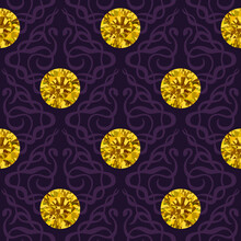 Seamless Pattern With Yellow Diamonds And Curves