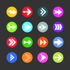 Poster - Arrow sign icon set. Simple circle shape internet button on gray background. Contemporary modern style. Vector