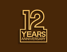 12 Years Anniversary Design Line Style With Square Golden Color Isolated On Brown Background Can Be Use For Special Moment Celebration
