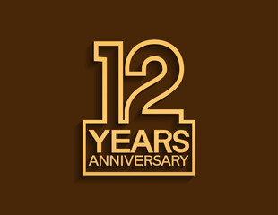 Canvas Print - 12 years anniversary design line style with square golden color isolated on brown background can be use for special moment celebration