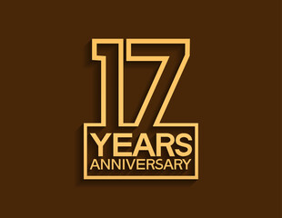 Wall Mural - 17 years anniversary design line style with square golden color isolated on brown background can be use for special moment celebration
