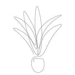 Sticker - Plant in pot line drawing, vector illustration