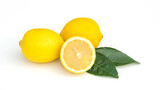 Fototapeta Mapy - Fresh yellow lemon on a white background.