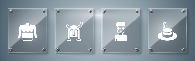 Poster - Set Man hat, Nerd geek, Viking in horned helmet and Sweater. Square glass panels. Vector.