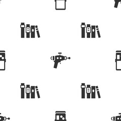 Poster - Set Tetris, Ray gun and Book on seamless pattern. Vector.
